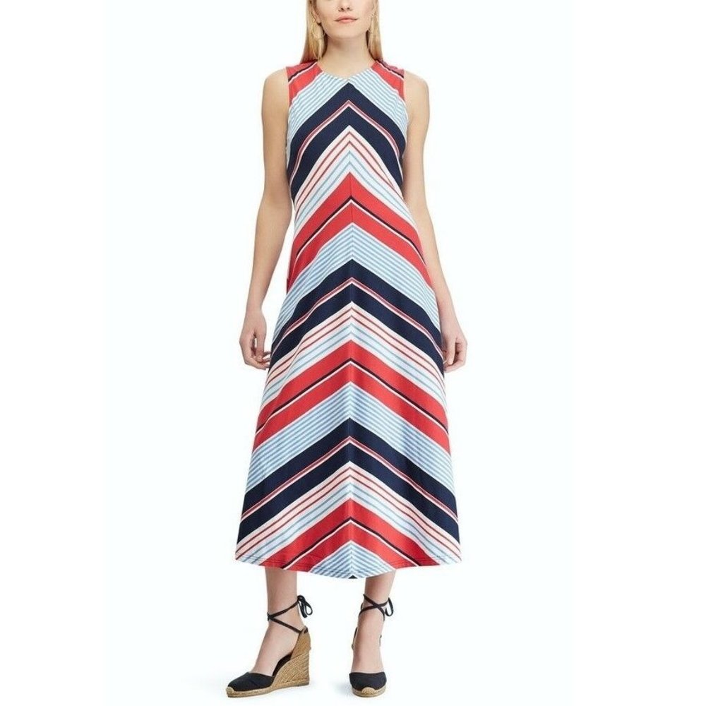 CHAPS Maxi Dress Striped Sleeveless Size L